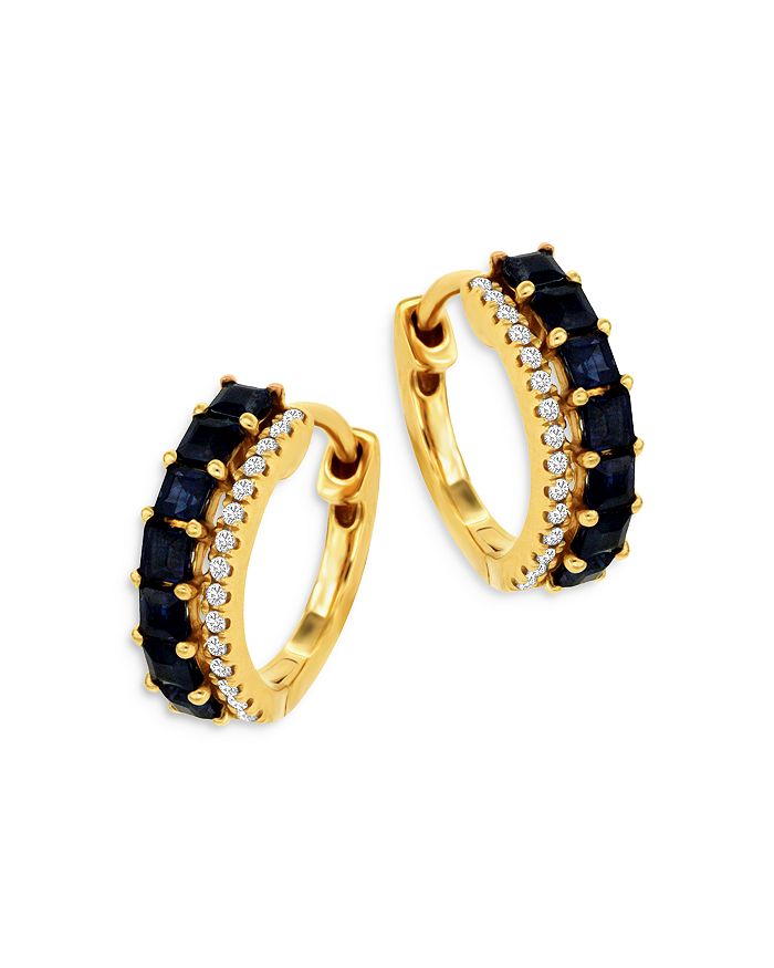 Bloomingdale's Blue Sapphire & Diamond Huggie Hoop Earrings In 14k Yellow Gold - 100% Exclusive In Blue/gold