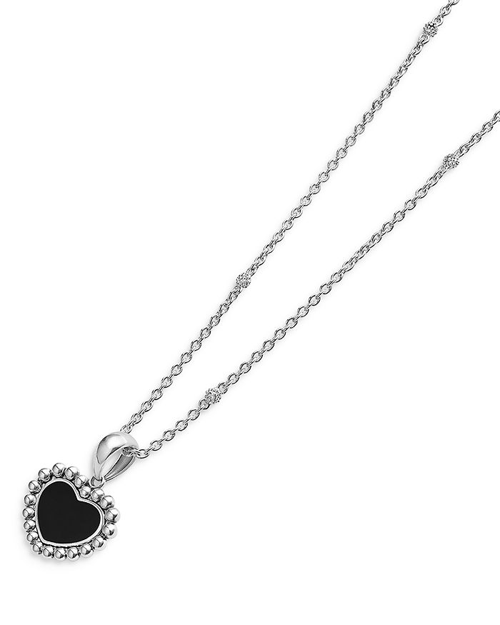 Shop Lagos Sterling Silver Maya Onyx Inlay Heart Pendant Necklace, 16-18 In Black