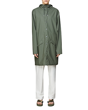 Rains Mid-length Hooded Raincoat In Olive