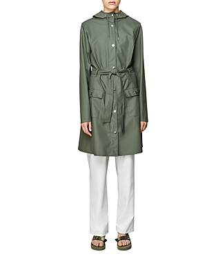 Rains Curve Tie Belt Jacket In Olive