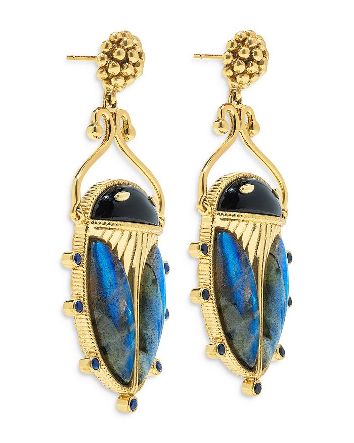 Capucine De Wulf Scarab Berry Drop Earrings In Black Agat/blue