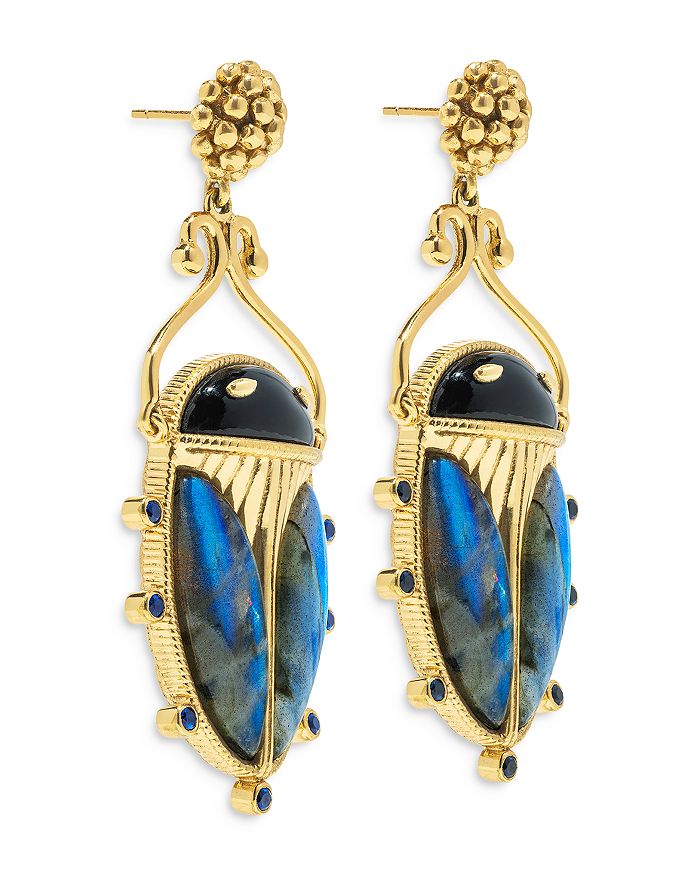 Shop Capucine De Wulf Scarab Berry Drop Earrings In Black Agat/blue