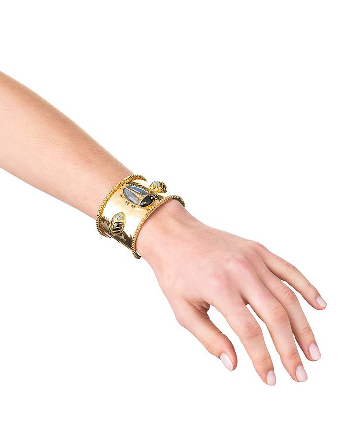 Shop Capucine De Wulf Scarab Cuff Bracelet In Gold/black Agat