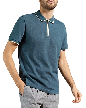 TED BAKER TEXTURED REGULAR FIT ZIP POLO,250193