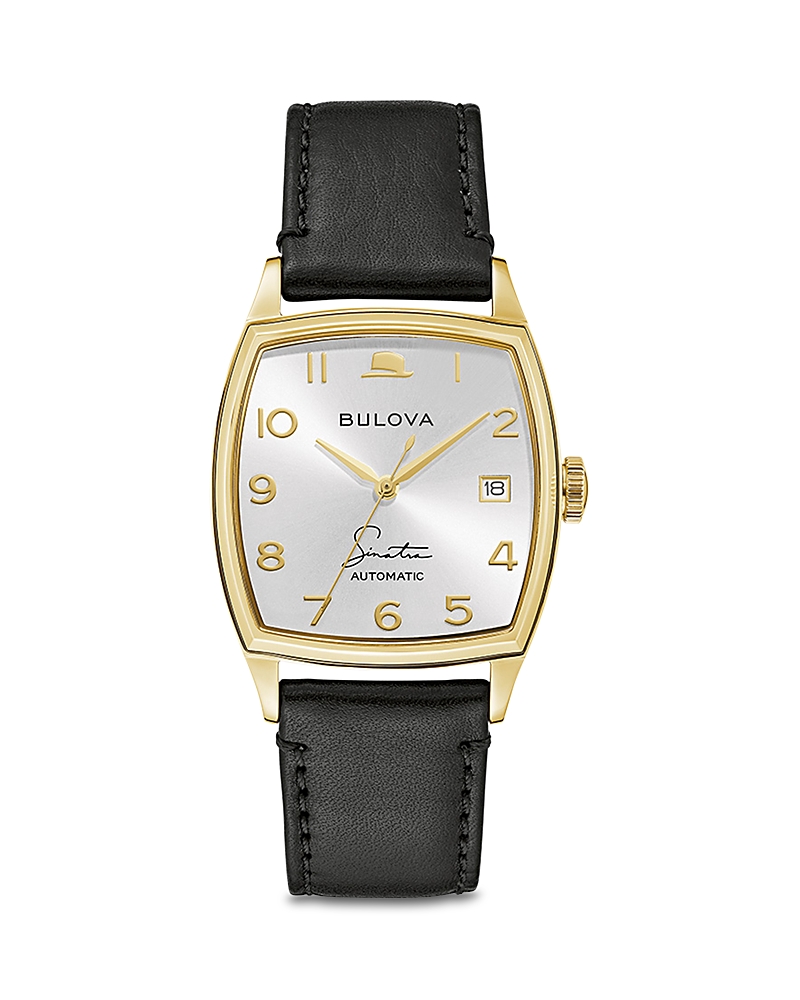 Bulova Men's Frank Sinatra Automatic Black Leather Strap Watch 45x33.5mm In Silver