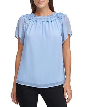 DKNY SMOCKED TRIM TOP,P0LAGHRG