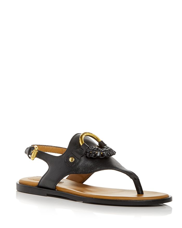 See By Chloé Hana Leather Slingback Thong Sandals In Black