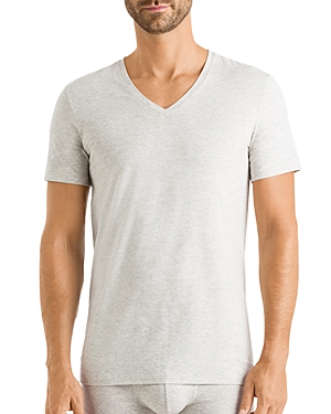 Hanro Cotton Superior Short-sleeve V-neck In Gray Melange