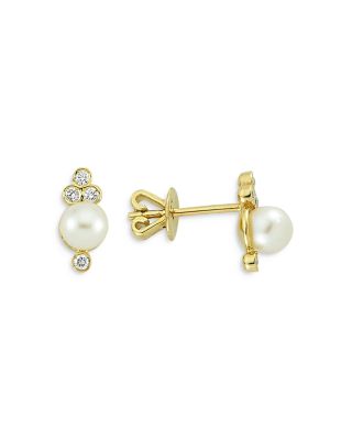 OWN YOUR STORY - 14K Yellow Gold Nirvana Freshwater Pearl & Diamond Stud Earrings
