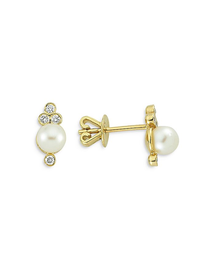 Own Your Story 14k Yellow Gold Boho Nirvana Freshwater Pearl & Diamond Stud Earrings In White