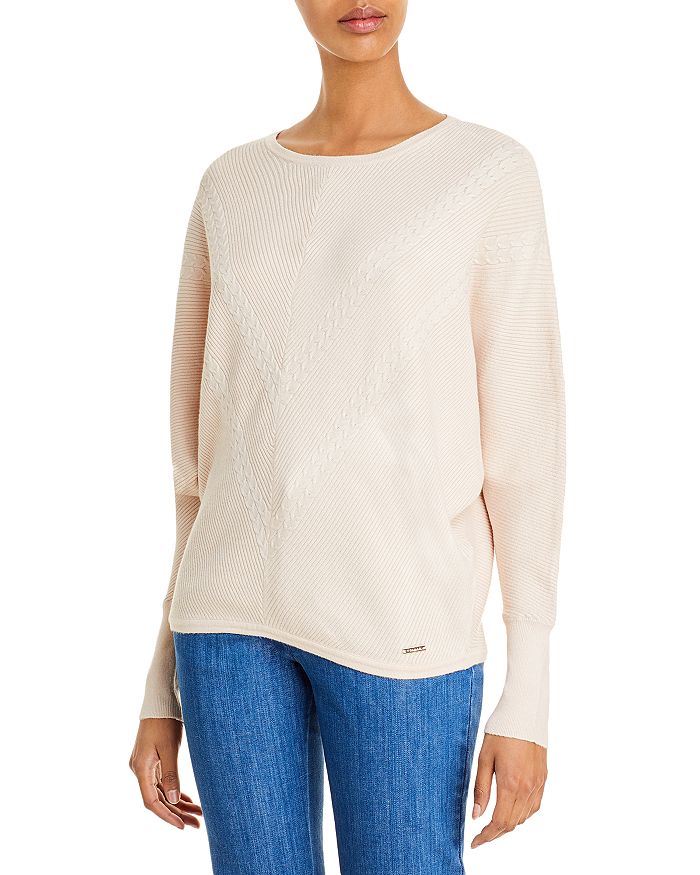 T Tahari Rib & Cable Knit Sweater In Papyrus