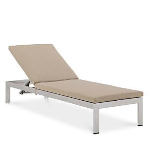 Modway Shore Outdoor Patio Aluminum Chaise With Cushions In Silver Beige