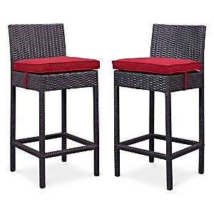 Modway Lift Outdoor Patio Rattan Bar Stools, Set Of 2 In Espresso Red
