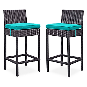 Modway Lift Outdoor Patio Rattan Bar Stools, Set Of 2 In Espresso Turquoise