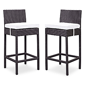 Modway Lift Outdoor Patio Rattan Bar Stools, Set Of 2 In Espresso White