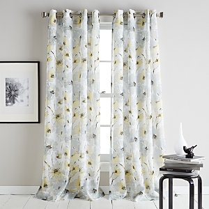 Dkny Modern Bloom Semi-sheer Grommet Curtain Panel, 50 X 84 In Yellow
