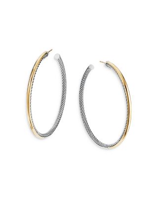 David Yurman Sculpted Cable Sterling Silver & 18K Yellow Gold Hoop Earrings