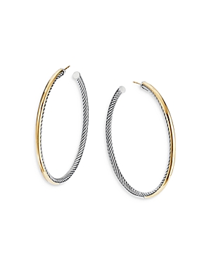 Photos - Earrings David Yurman Sculpted Cable Sterling Silver & 18K Yellow Gold Hoop Earring 