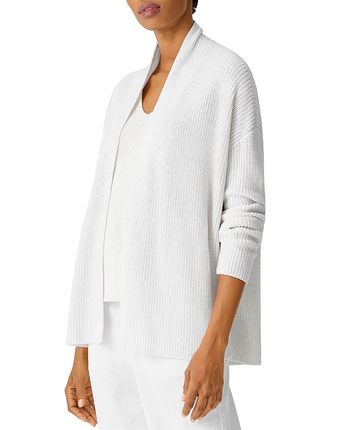 Eileen Fisher Long Organic Linen-cotton Open Cardigan In Chalk