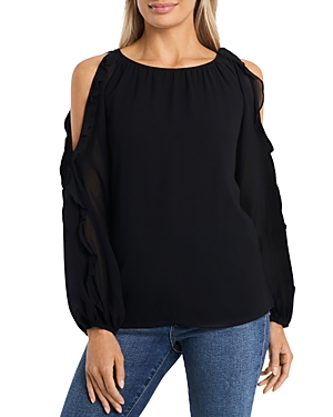 1.state Cold Shoulder Ruffle Sleeve Blouse In Rich Black