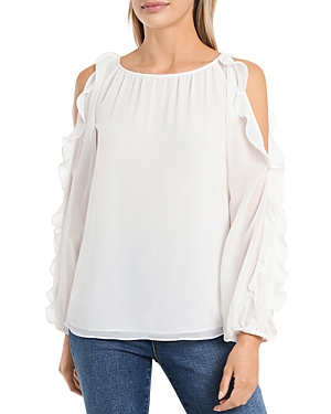 1.state Cold Shoulder Ruffle Sleeve Blouse In Soft Ecru