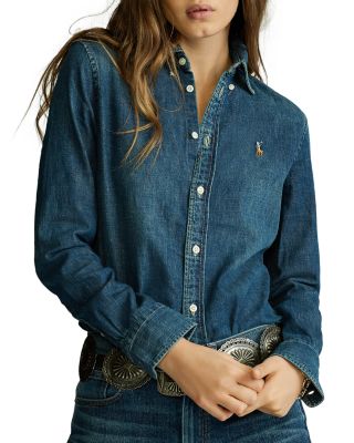 LRL Lauren Jeans Co. Ralph Lauren Women's Button Down Long Sleeve Denim  Shirt
