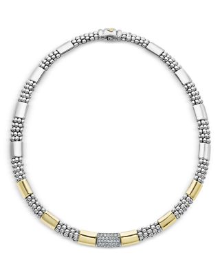 Sterling Silver & 18K Gold High Bar Diamond Necklace, 16"