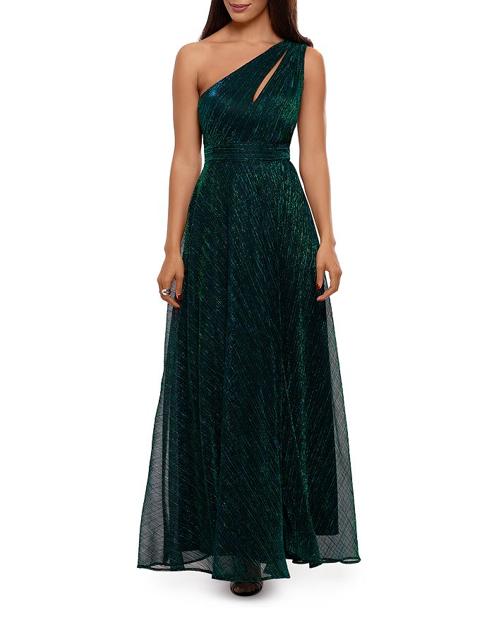 Aqua One Shoulder Crinkled Metallic Gown - 100% Exclusive In Jade