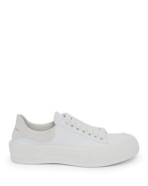 Alexander Mcqueen Suede-trimmed Canvas Exaggerated-sole Sneakers In White
