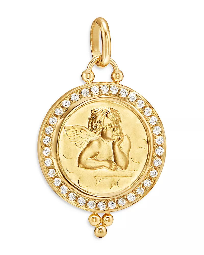 Temple St. Clair 18K Gold 16mm Angel Pendant with Diamond Pave