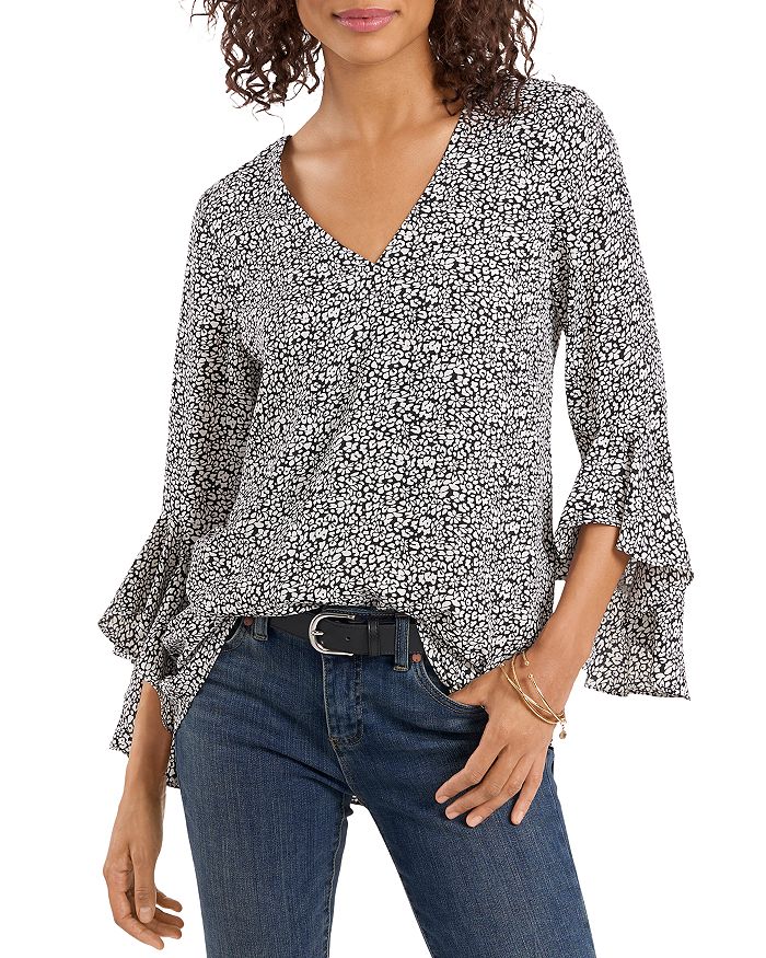 VINCE CAMUTO Flutter Sleeve Floral Blouse Bloomingdale's