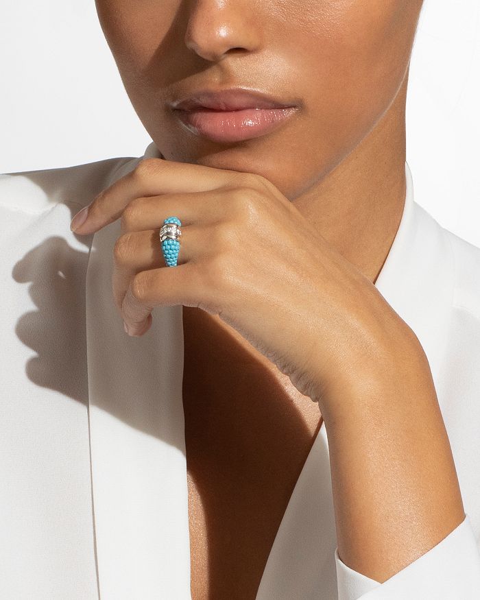 Shop Lagos Sterling Silver Blue Caviar & Diamond Tapered Ring