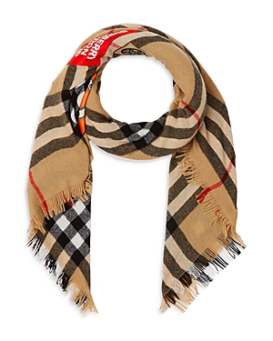 BURBERRY LOGO GRAPHIC CHECK CASHMERE LARGE SQUARE SCARF,8039430