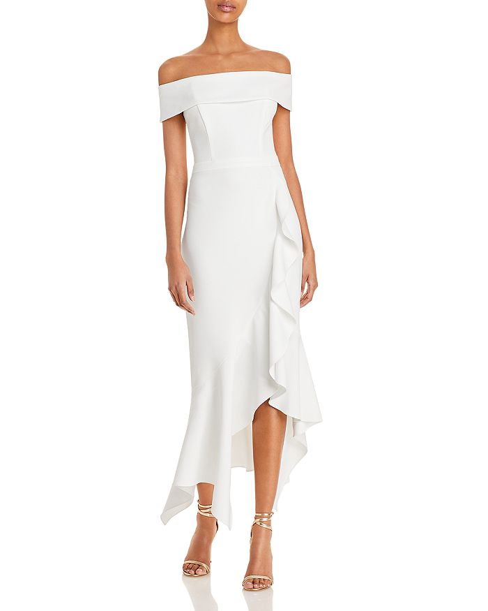 Aqua Scuba Crepe Off-the-shoulder Midi Dress - 100% Exclusive In White