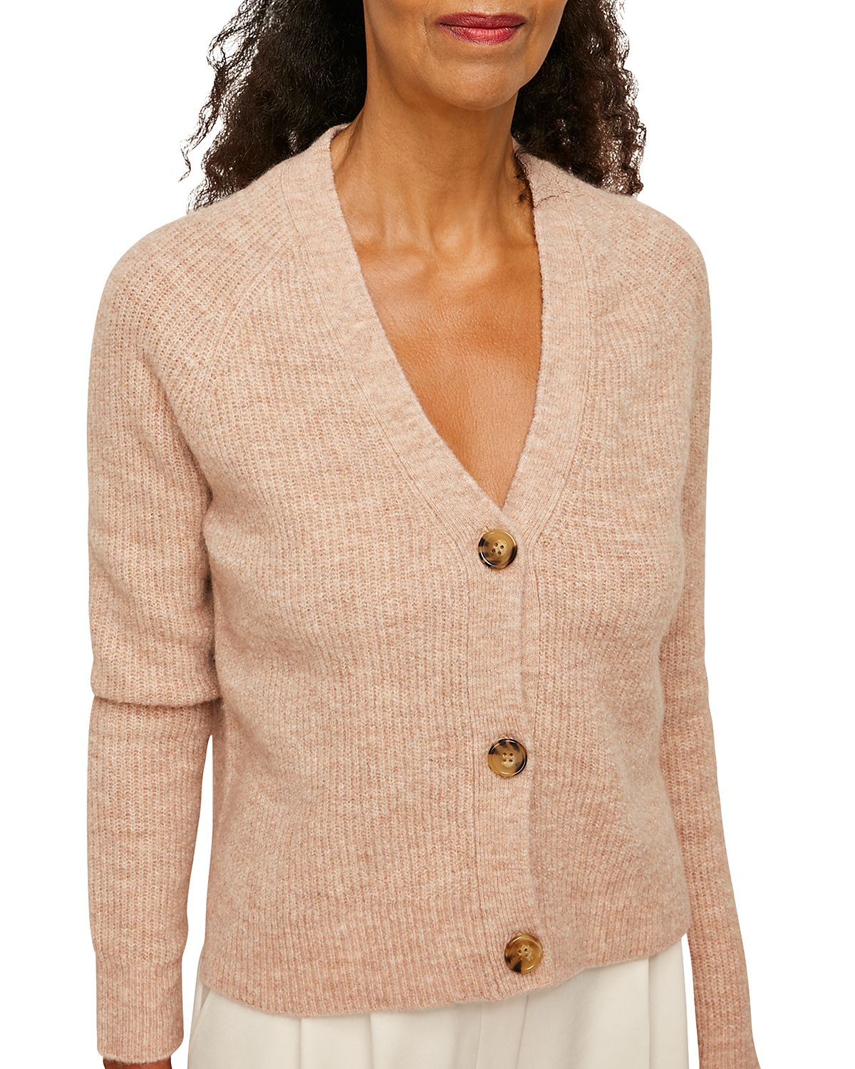 Whistles Rib Textured Wool Mix Cardigan