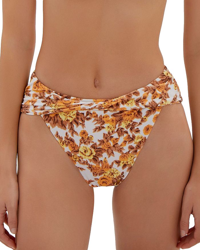 Simkhai Bailee Floral Print High Cut Bikini Bottom In 70's Floral