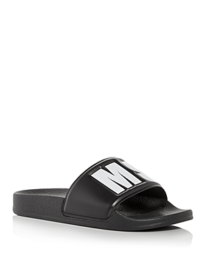 Msgm Teen Contrast Logo-print Slides In Black
