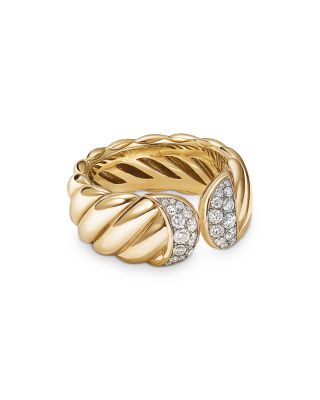 David Yurman 18K Yellow Gold Sculpted Cable Ring with Pave Diamonds