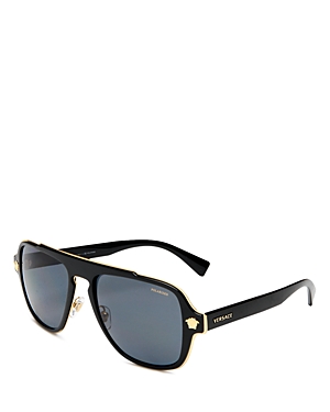 Versace Flat Top Aviator Sunglasses, 56mm In Black /polar Gray