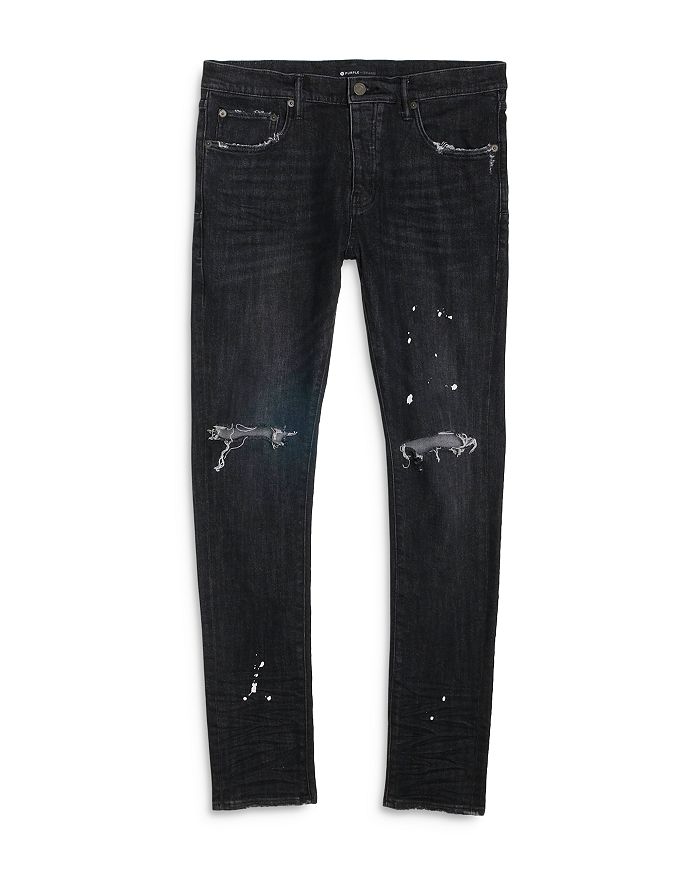 Shop Purple Brand P001-bos Slim Fit Jeans In Black Over Spray