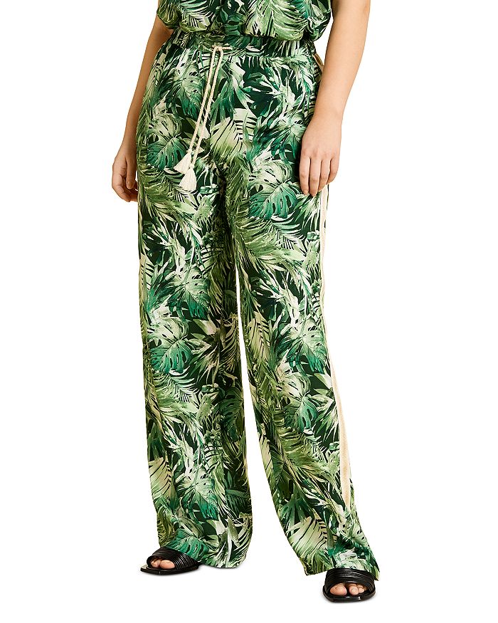 Marina Rinaldi Rebeccas Leaf Print Fluid Wide Leg Trousers | Bloomingdale's