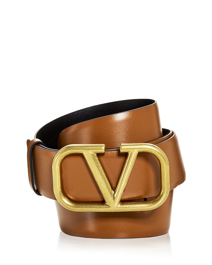Valentino Garavani Men's Logo Buckle Reversible Leather Belt In Saddle