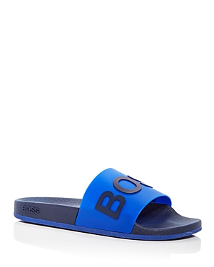Hugo Boss Men's Bay Logo Slide Sandals In Blue