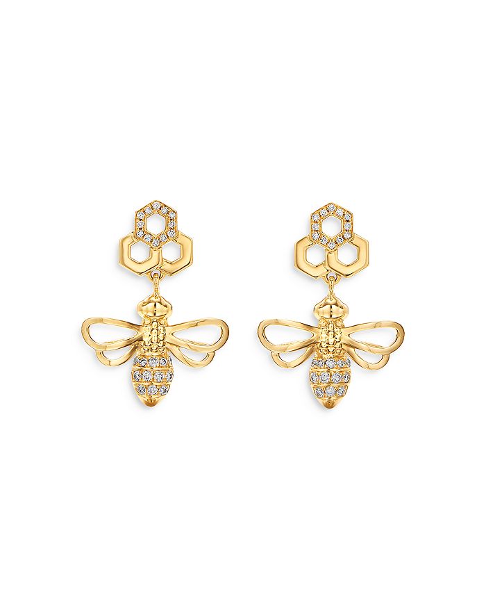 Shop Temple St Clair 18k Yellow Gold Bee Diamond Drop Earrings