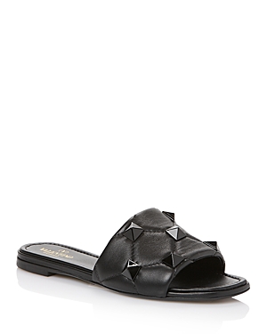 Valentino Roman Stud Quilted Slide Sandals In Black