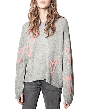Zadig & Voltaire Markus Hearts Cashmere Sweater In Gris Chine