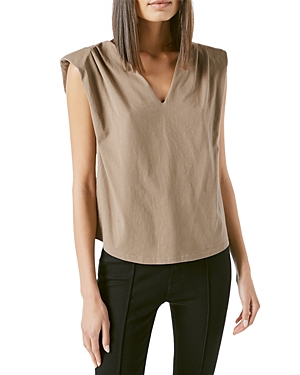 Frame Padded-shoulder V-neck Tee In Desert