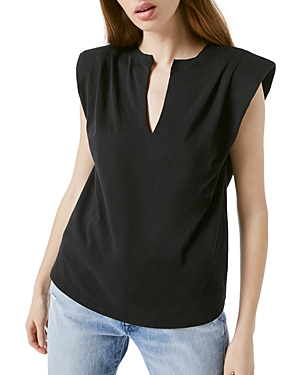 Frame Padded Shoulder Sleeveless V-neck Tee In Noir