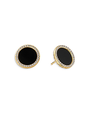 David Yurman 18K Yellow Gold Dy Elements Button Earrings with Black Onyx & Diamonds