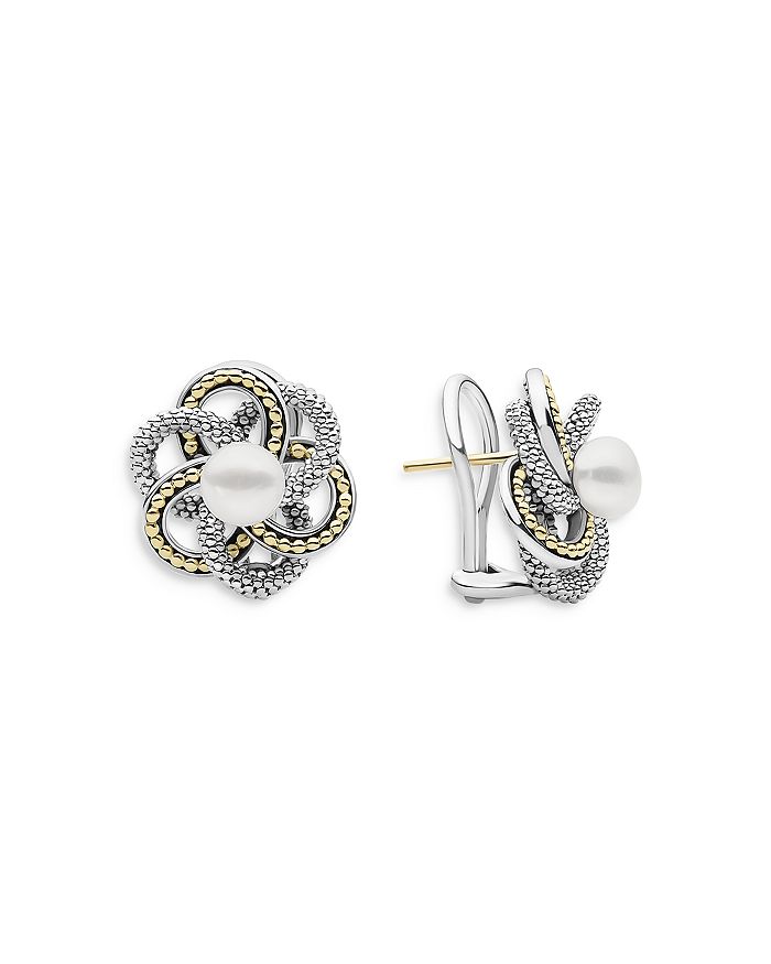 LAGOS - Sterling Silver & 18K Yellow Gold Luna Love Knot Cultured Freshwater Pearl Stud Earrings